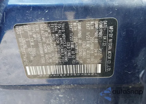 2022 Nissan Rogue Sv Fwd из США, поврежденный, VIN JN8BT3BA8NW041508